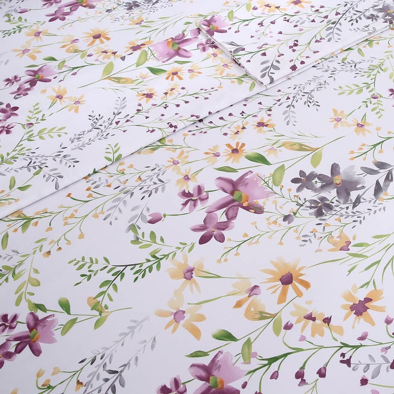 URBONUR Garden Floral Sheets Set 4-Pieces Egyptian Cotton Luxurious Bedding Sheet Set Soft Silky Crisp Percale Sheets Shabby Chic Flowers Bed Linen Set (4Pcs  Queen Size) - Image 4